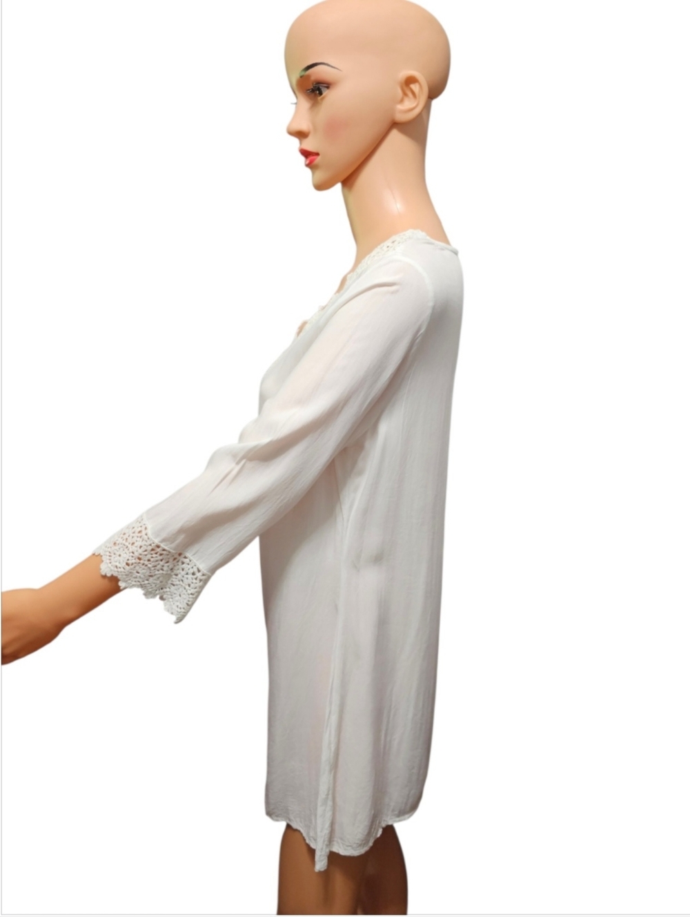 Solitaire Swim Rayon Knit Crochet White Boho Coastal Swimsuit Cover Up Sz S - Picture 5 of 6